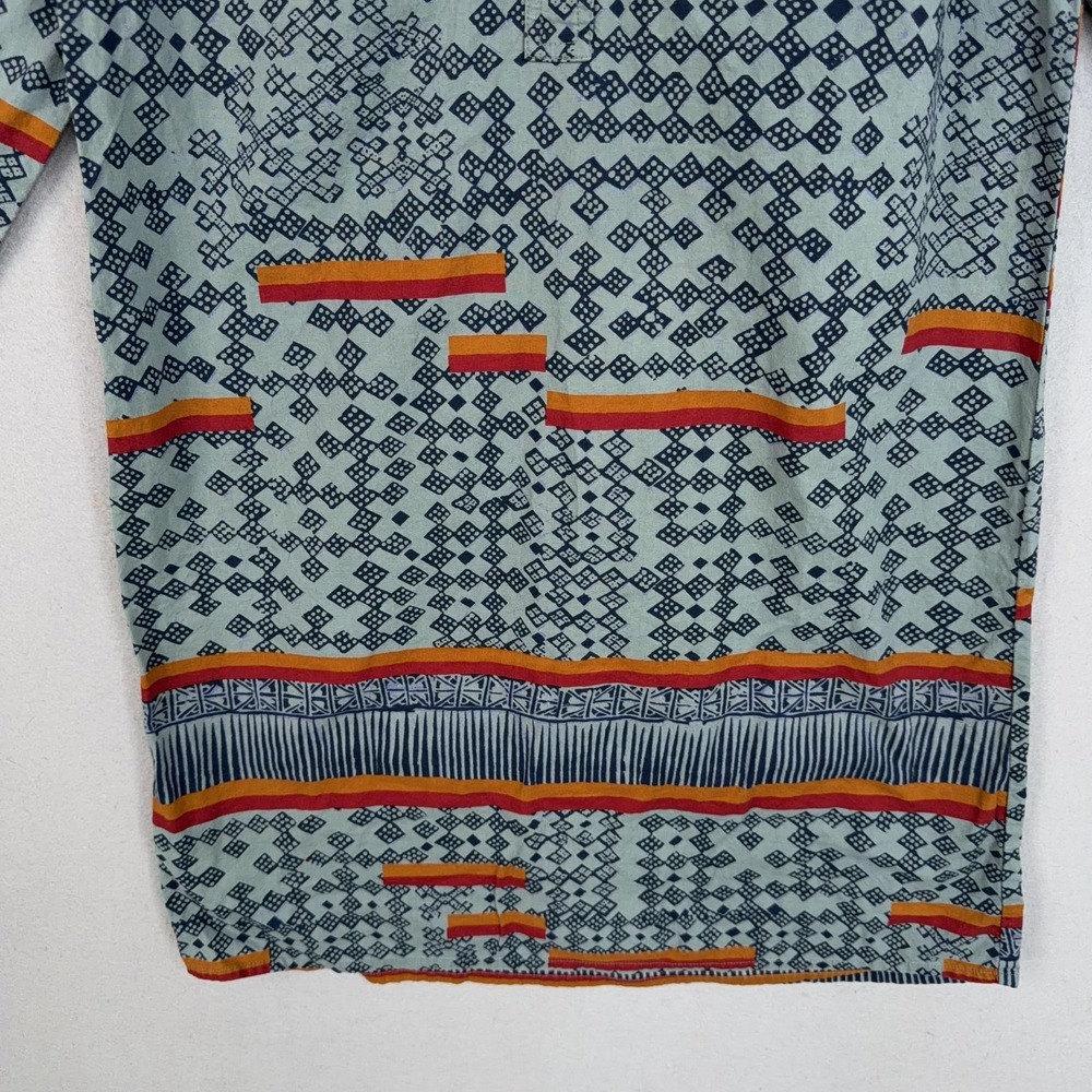 Gramicci Dress Womens Small Green Geometric Henley 3/4 Sleeve Boho Tribal Cotton - Picture 3 of 12